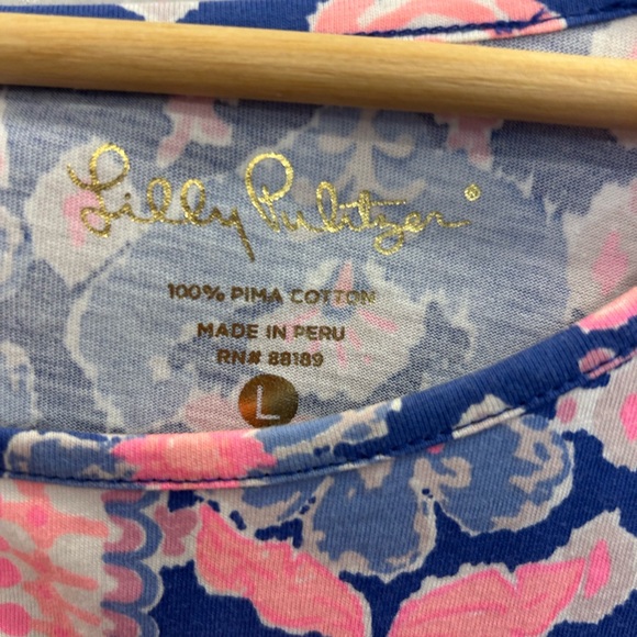 Lilly Pulitzer Marlowe Iris Blue Werk It Shirt Dress Pima Floral Women's Large - Picture 2 of 4